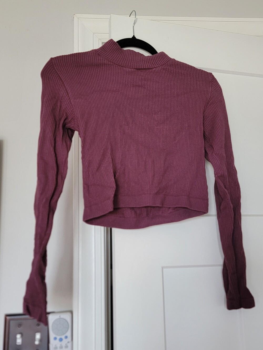 Ribbed Mock Neck Long Sleeve Top - Dusty Mauve